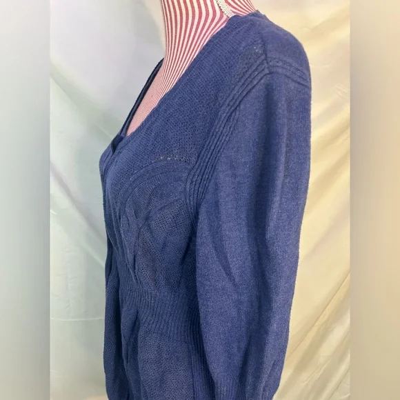 Y2K DKNY Blue Babydoll Knit Cardigan Sweater 3/4 Sleeves Lightweight Soft Sz XL - Picture 7 of 9